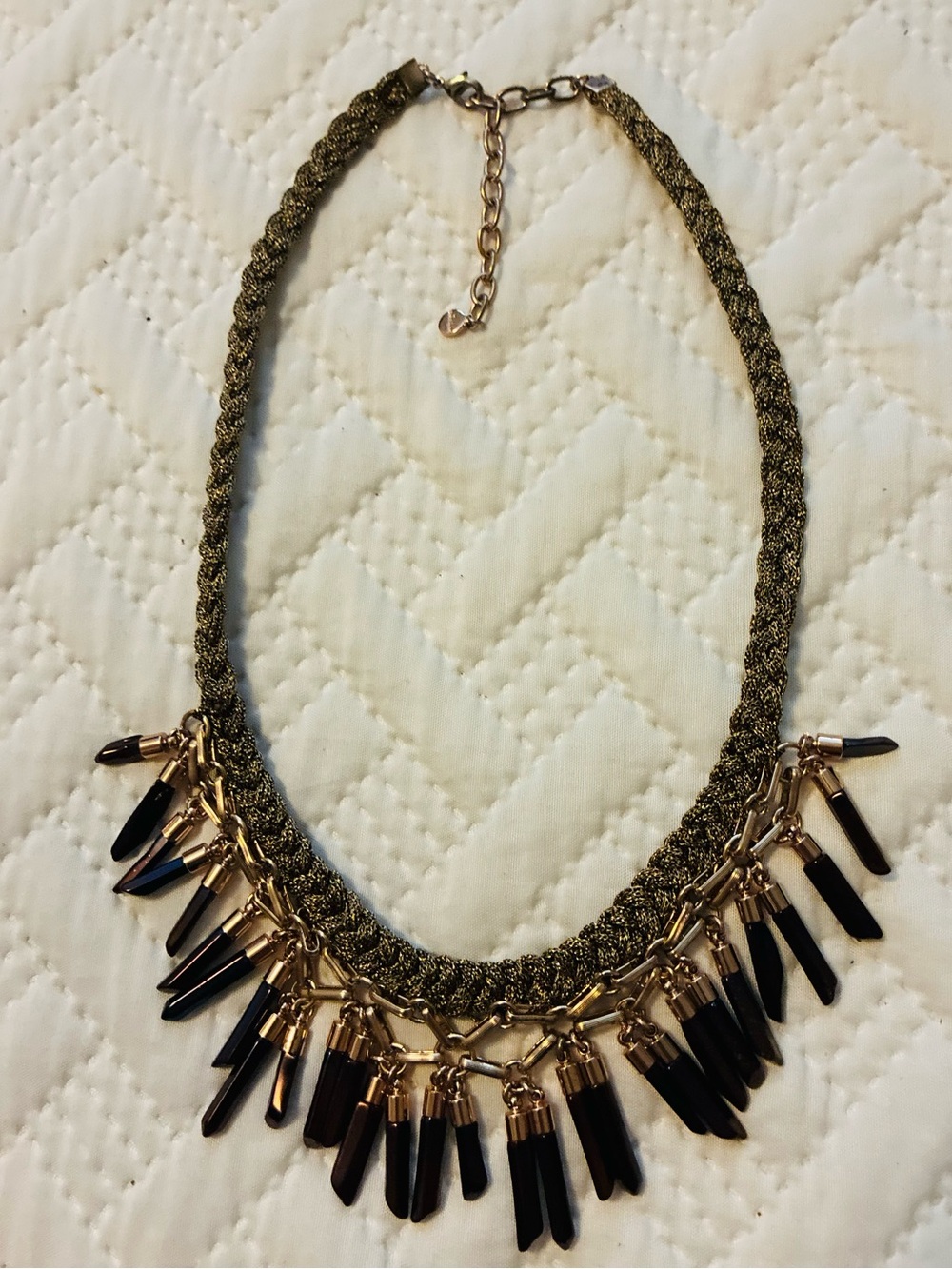 Stella & Dot Gold Braided Necklace with Brown Fringe charms BORA